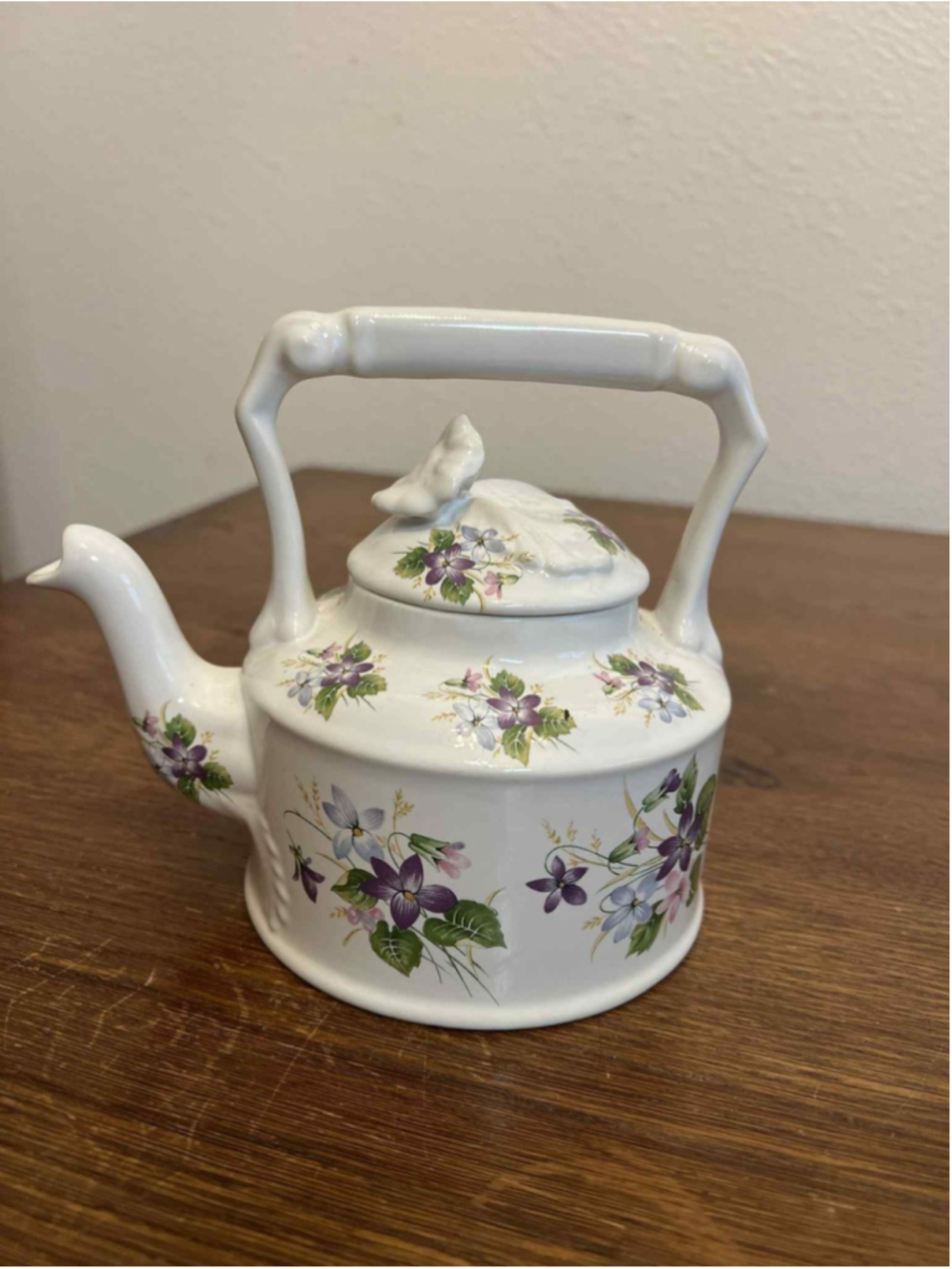 Arthur Wood England Teapot Floral Bird Lid Vintage English Pottery DAMAGED